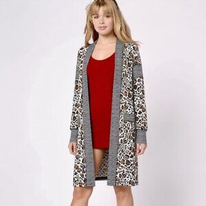 NWT EMERSON ROAD FUZZY LUXE EXOTIC ANIMAL CRYSTAL GREY OPEN FRONT ROBE SMALL